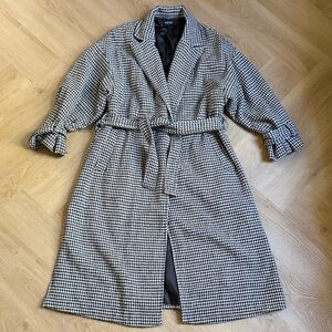 Nastygal Black and White Houndstooth Trench Coat as Medium Jacket Longline